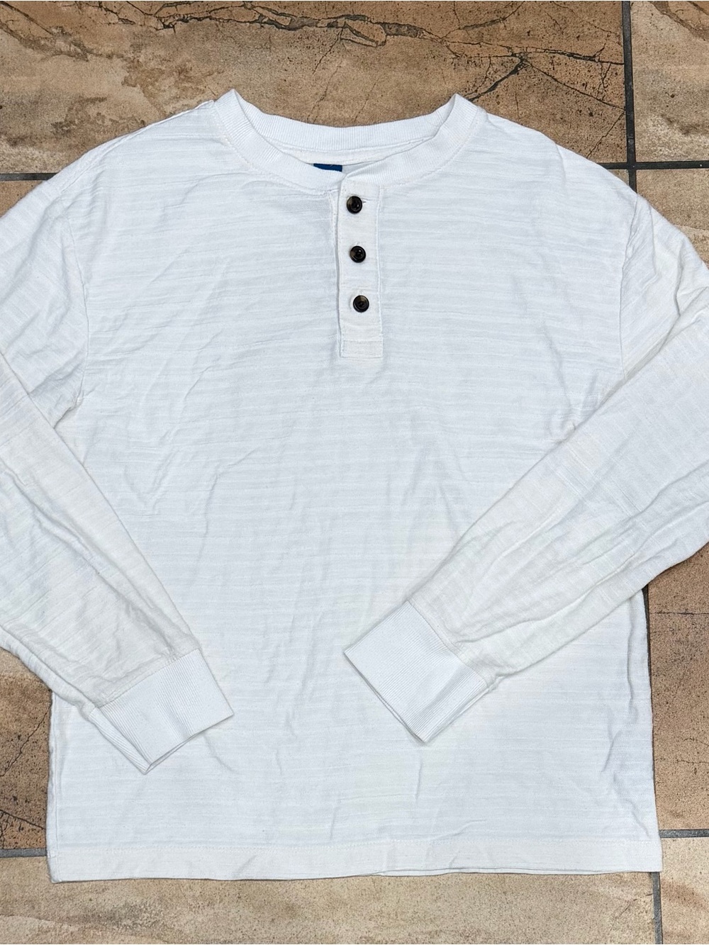 Classic White Kid Henley Long Sleeve Shirt